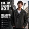 Men's Matte Black Plain PU Leather Jacket, Structural Paneling with Frosted Finish