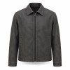Men's Washed PU Leather Jacket with Low Saturation Back Print, Street Style