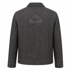 Men's Washed PU Leather Jacket with Low Saturation Back Print, Street Style