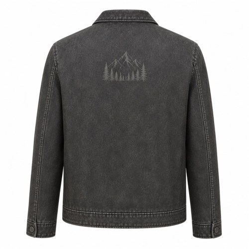 Men's Washed PU Leather Jacket with Low Saturation Back Print, Street Style