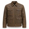 Men's Multi Panel Workwear PU Leather Jacket, Khaki Brown Washed Finish