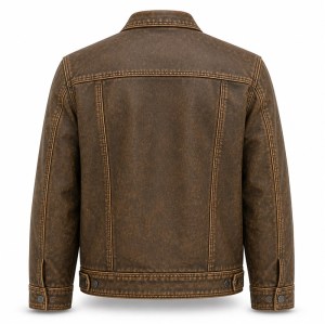 Men's Multi Panel Workwear PU Leather Jacket, Khaki Brown Washed Finish