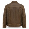 Men's Multi Panel Workwear PU Leather Jacket, Khaki Brown Washed Finish