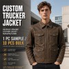 Men's Multi Panel Workwear PU Leather Jacket, Khaki Brown Washed Finish