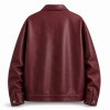Men's Deep Burgundy PU Leather Jacket, Art Print at Left Chest and Cuff