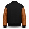 Men's Black Wool Varsity Jacket with Caramel Brown PU Sleeves, Plain Build
