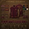 Men's Burgundy Wool Varsity Jacket with Mocha Brown PU Sleeves, Round Badge Embroidery