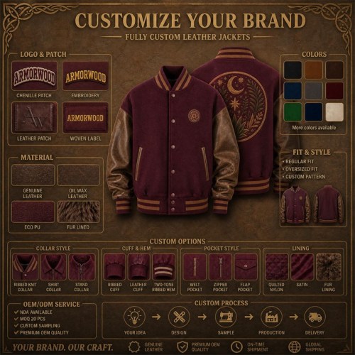 Men's Burgundy Wool Varsity Jacket with Mocha Brown PU Sleeves, Round Badge Embroidery