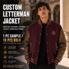 Men's Burgundy Wool Varsity Jacket with Mocha Brown PU Sleeves, Round Badge Embroidery