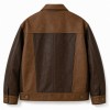 Men's Two Tone Patchwork PU Leather Jacket, Mocha Brown Casual Cut