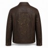 Men's Mocha Brown Cowhide Leather Jacket with Fine Art Embroidery on the Back