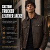 Men's Mocha Brown Cowhide Leather Jacket with Fine Art Embroidery on the Back