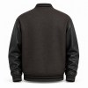 Men's Charcoal Brown Wool Varsity Jacket with Black PU Sleeves, Minimalist Cut