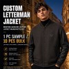 Men's Charcoal Brown Wool Varsity Jacket with Black PU Sleeves, Minimalist Cut