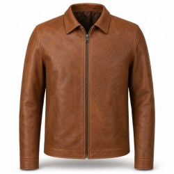 Men's Caramel Goat Leather Jacket, Tonal Embossed Commuter Style