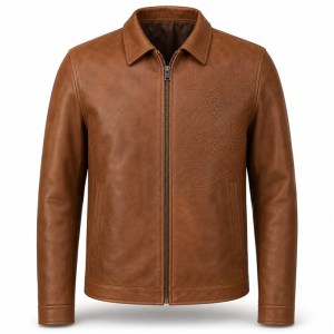 Men's Caramel Goat Leather Jacket, Tonal Embossed Commuter Style