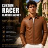 Men's Caramel Goat Leather Jacket, Tonal Embossed Commuter Style