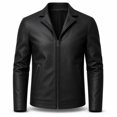 Men's Plain Matte Black PU Jacket, Italian Short Cut with Clean Lines