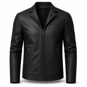 Men's Plain Matte Black PU Jacket, Italian Short Cut with Clean Lines