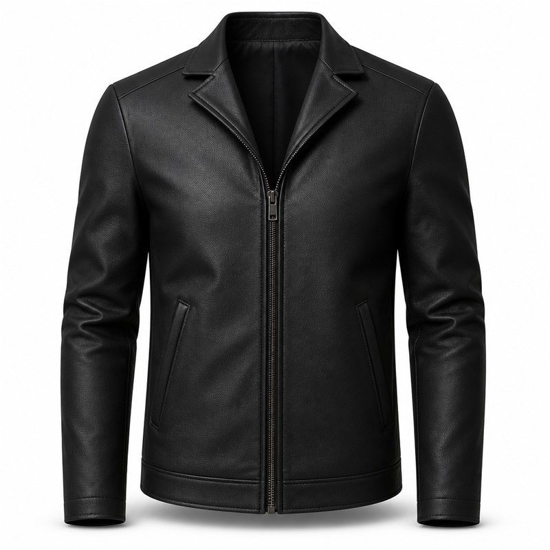 Men's Plain Matte Black PU Jacket, Italian Short Cut with Clean Lines