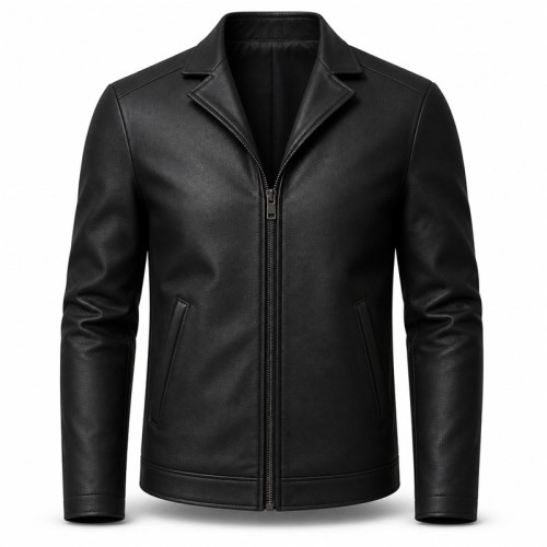 Men's Plain Matte Black PU Jacket, Italian Short Cut with Clean Lines
