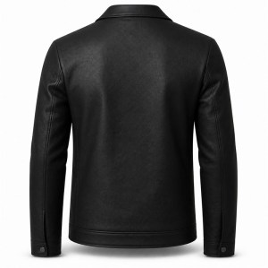 Men's Plain Matte Black PU Jacket, Italian Short Cut with Clean Lines