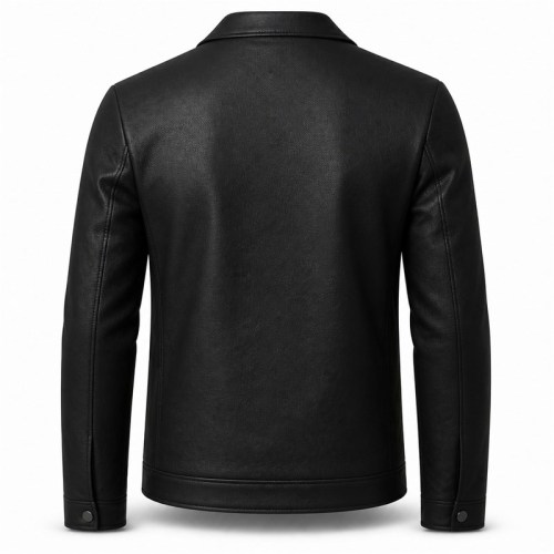Men's Plain Matte Black PU Jacket, Italian Short Cut with Clean Lines