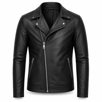 Men's Plain Matte Nappa Sheepskin Leather Jacket, Slim Italian Biker Cut