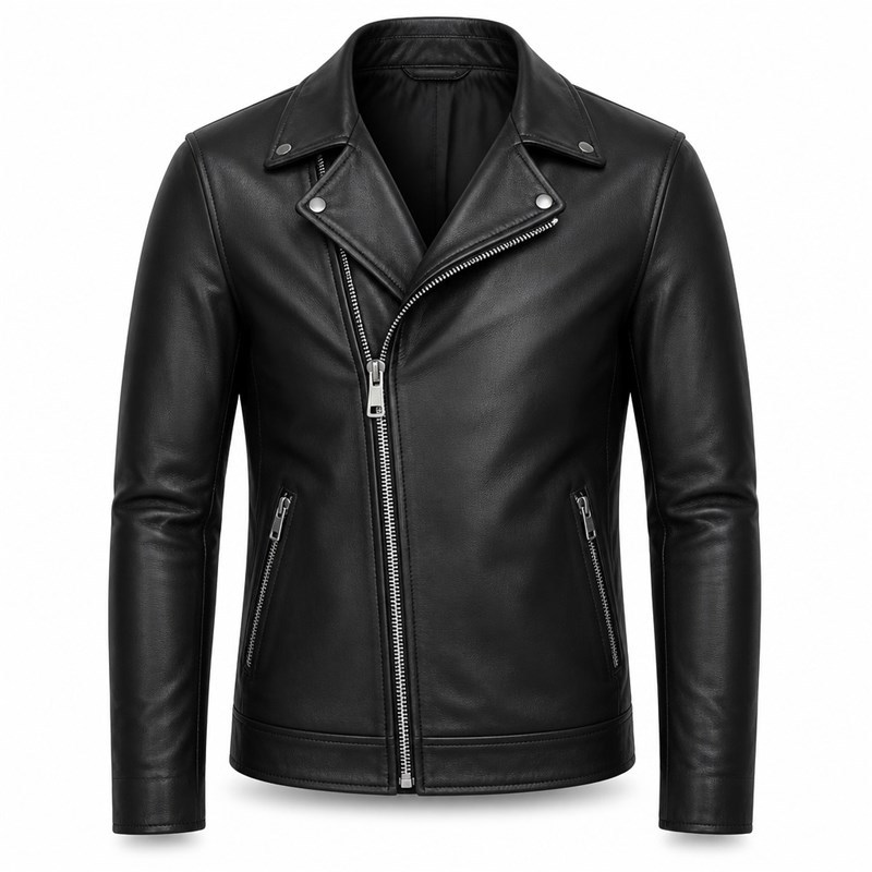 Men's Plain Matte Nappa Sheepskin Leather Jacket, Slim Italian Biker Cut