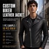 Men's Plain Matte Nappa Sheepskin Leather Jacket, Slim Italian Biker Cut