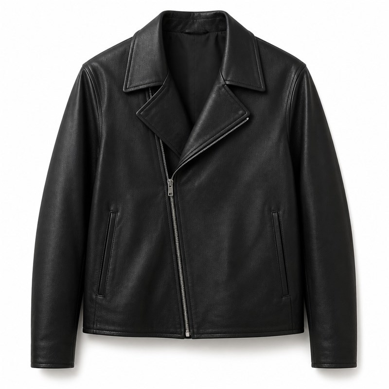 Men's Matte Lambskin Leather Biker Jacket, Plain Slim French Cut