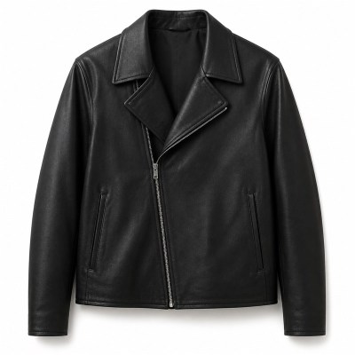 Men's Matte Lambskin Leather Biker Jacket, Plain Slim French Cut