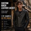 Men's Matte Lambskin Leather Biker Jacket, Plain Slim French Cut