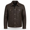 Men's Mocha Leather Jacket with Vine Embroidery, French Artisan Style