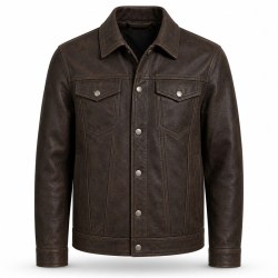 Men's Mocha Leather Jacket with Vine Embroidery, French Artisan Style
