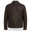 Men's Mocha Leather Jacket with Vine Embroidery, French Artisan Style