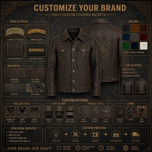 Men's Mocha Leather Jacket with Vine Embroidery, French Artisan Style