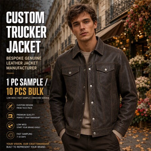 Men's Mocha Leather Jacket with Vine Embroidery, French Artisan Style