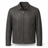 Men's Charcoal Goat Leather Jacket with Debossed Detail, French Cut
