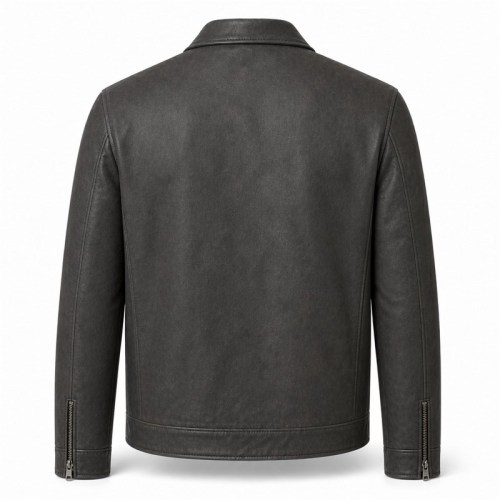 Men's Charcoal Goat Leather Jacket with Debossed Detail, French Cut