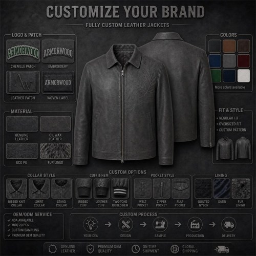 Men's Charcoal Goat Leather Jacket with Debossed Detail, French Cut