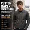 Men's Charcoal Goat Leather Jacket with Debossed Detail, French Cut