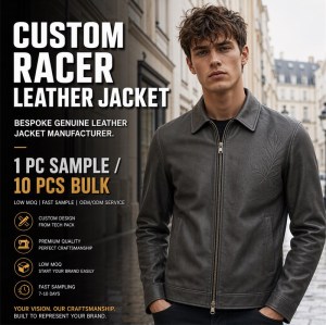 Men's Charcoal Goat Leather Jacket with Debossed Detail, French Cut
