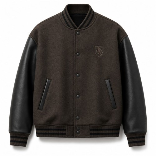 Men's Charcoal and Black Minimalist Varsity Jacket, Plain Letterman Cut