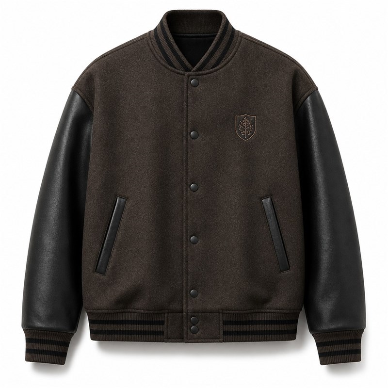 Men's Charcoal and Black Minimalist Varsity Jacket, Plain Letterman Cut