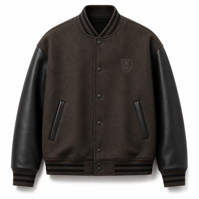 Men's Charcoal and Black Minimalist Varsity Jacket, Plain Letterman Cut