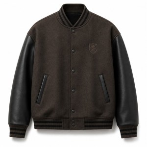 Men's Charcoal and Black Minimalist Varsity Jacket, Plain Letterman Cut