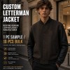 Men's Charcoal and Black Minimalist Varsity Jacket, Plain Letterman Cut