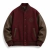 Men's Burgundy and Mocha Varsity Jacket with Badge, Plain Letterman Cut