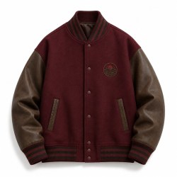 Men's Burgundy and Mocha Varsity Jacket with Badge, Plain Letterman Cut